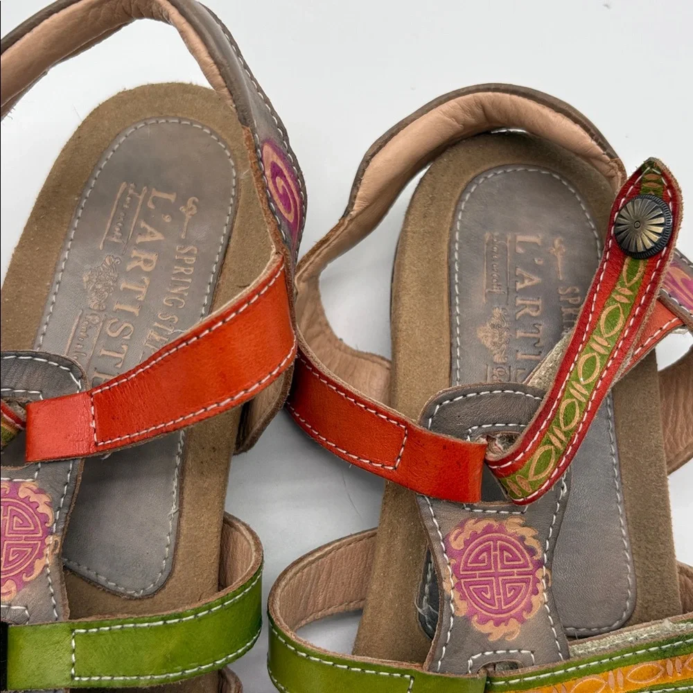L'Artiste Gipsy Spring Step Leather Colorful Strappy Sandals Women Size 37 - Picture 3 of 5